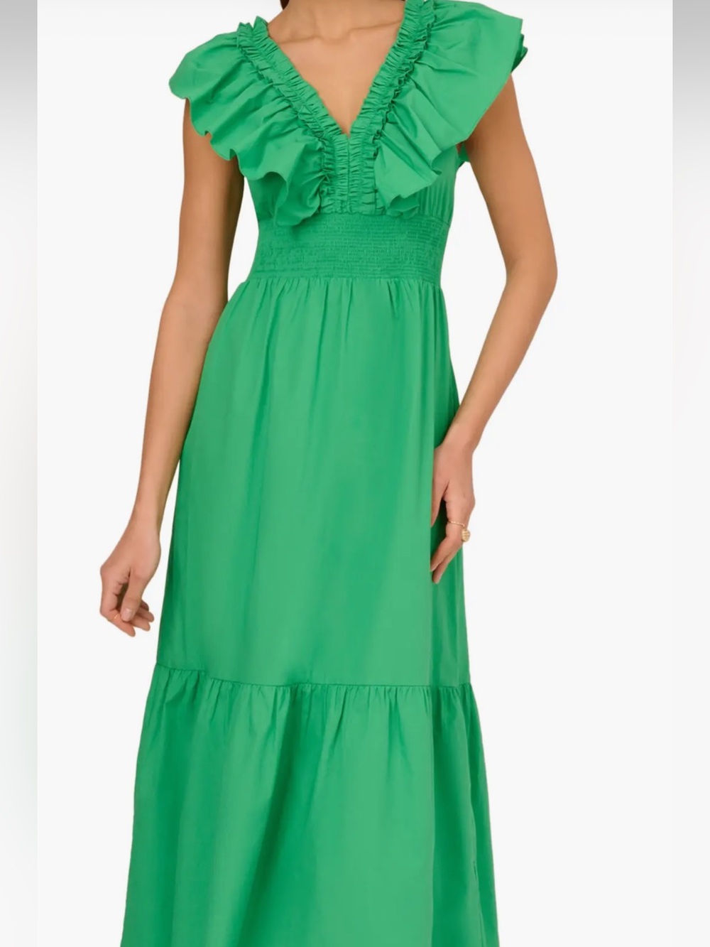 Adrianna Papell Green Ruffle V-Neck Maxi Dress- NWT Size 16